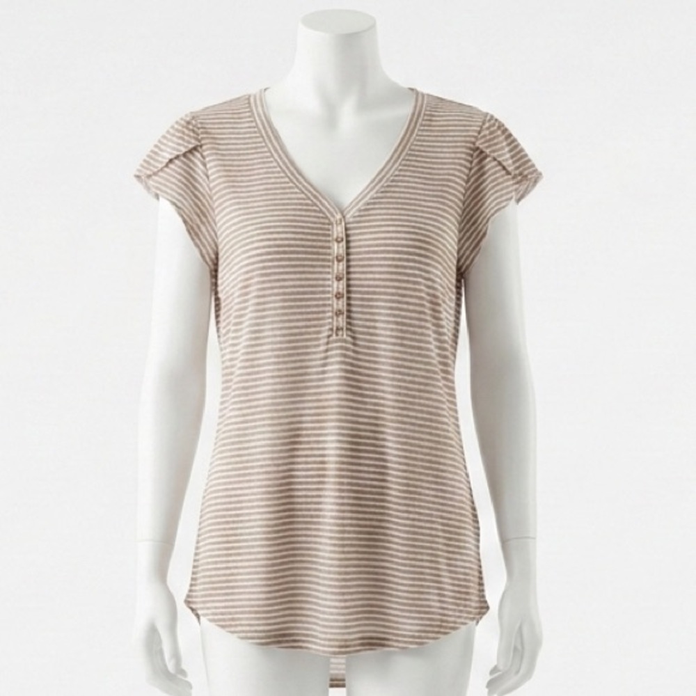Maurices Striped Henley Top Flutter Sleeve Button Front Boho Knit Tee Shirt XL